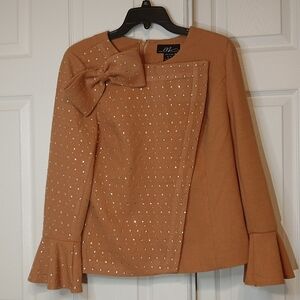 NEW Midnight Velvet Plus Size Rhinestone Flare Sleeve Dressy Top w Bow by Sz 14